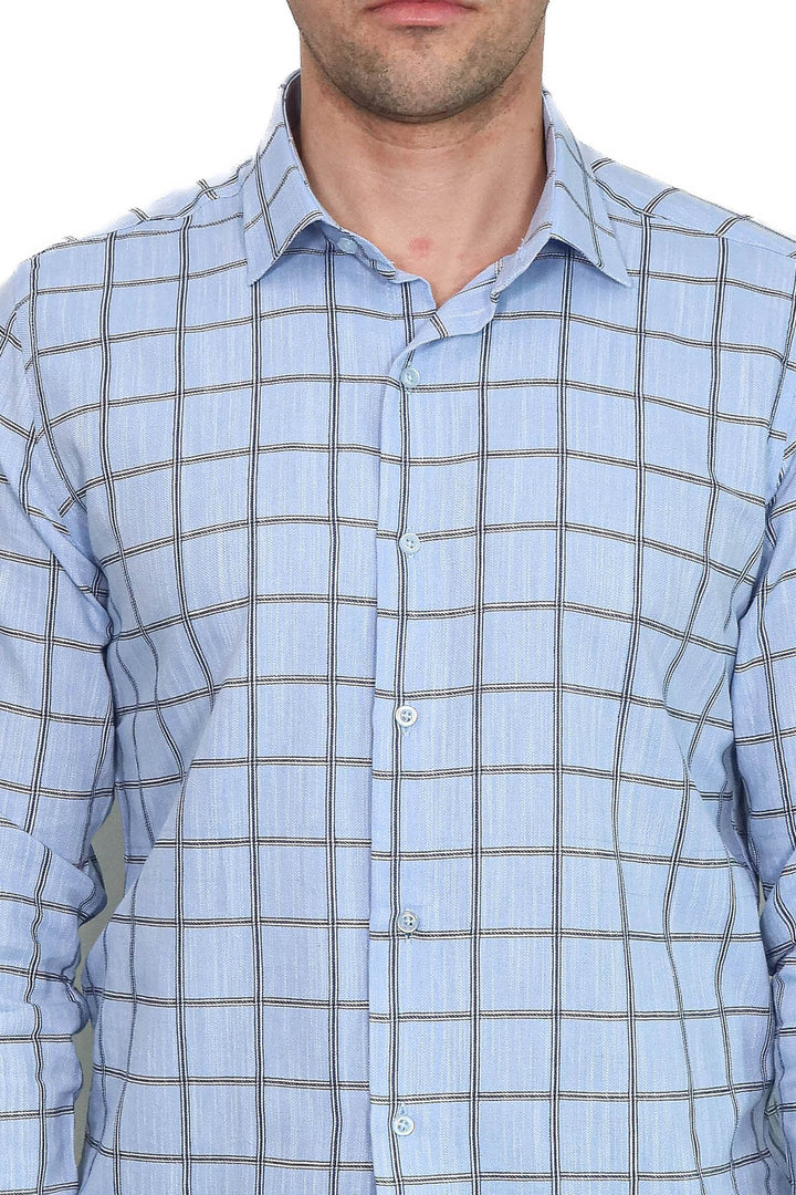 Camisa de cuadros azul de corte entallado para hombre - Wessi