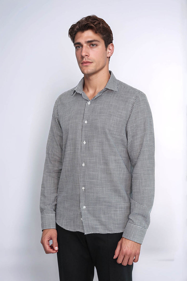 Camisa negra con estampado de pata de gallo para hombre - Wessi
