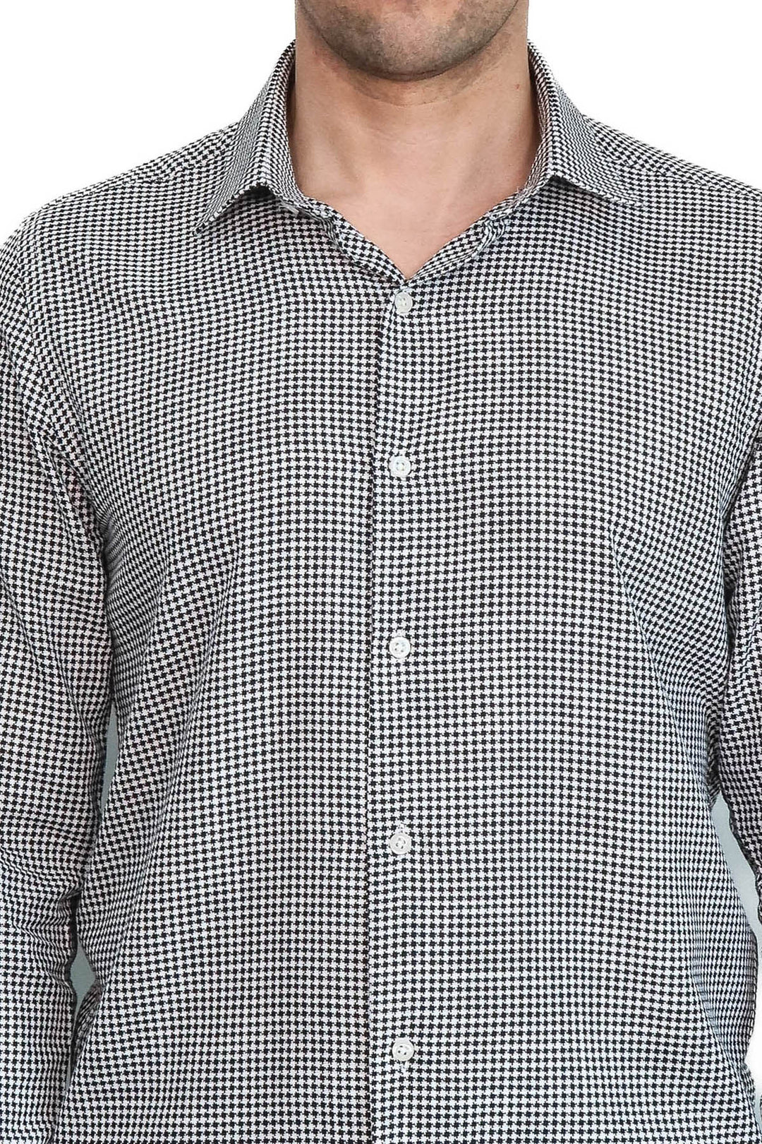 Camisa negra con estampado de pata de gallo para hombre - Wessi