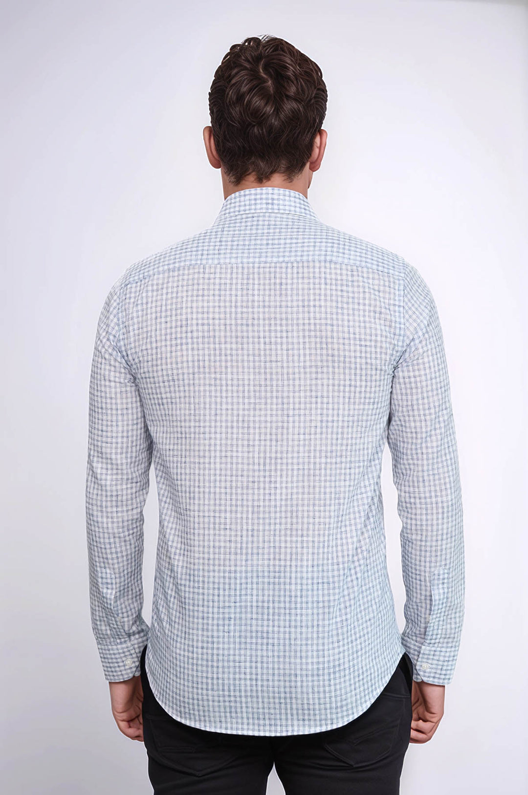 Camisa azul marino de corte entallado a cuadros para hombre - Wessi