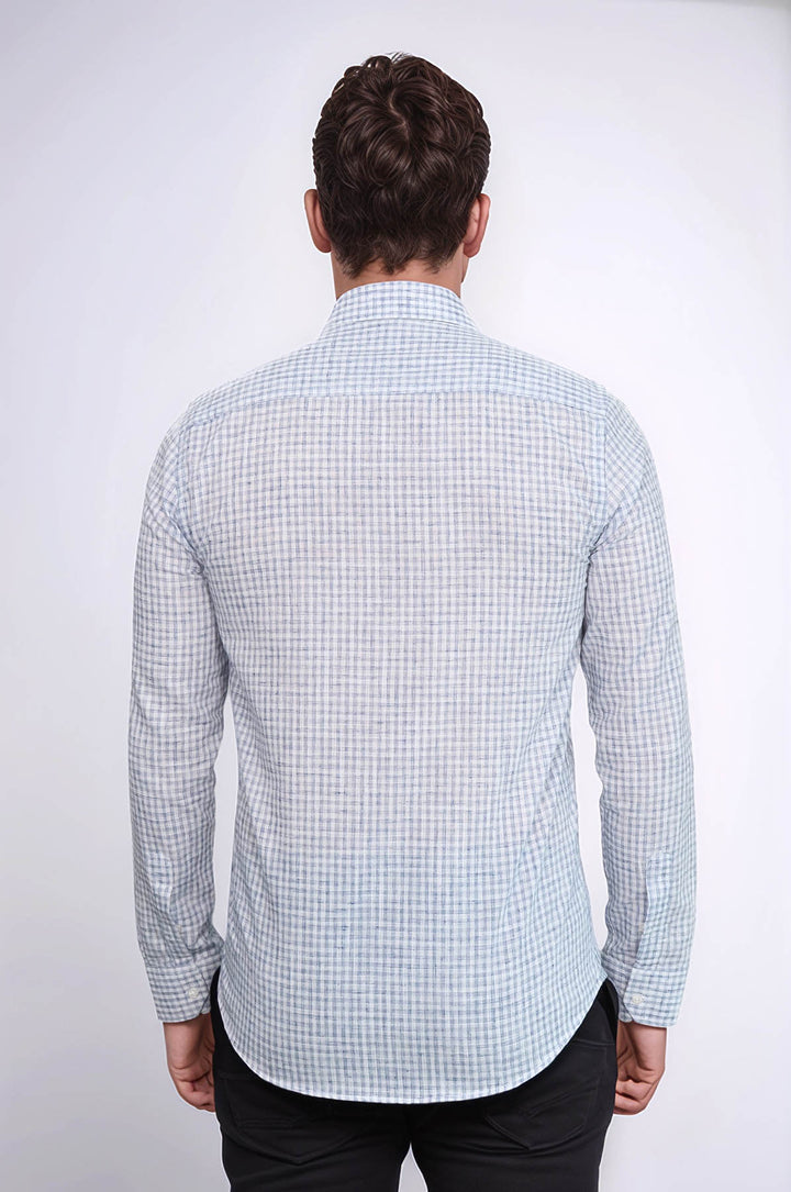 Camisa azul marino de corte entallado a cuadros para hombre - Wessi