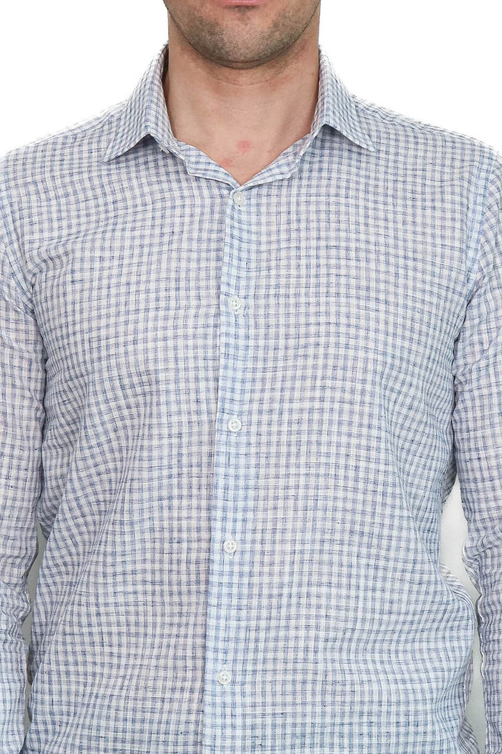 Camisa azul marino de corte entallado a cuadros para hombre - Wessi