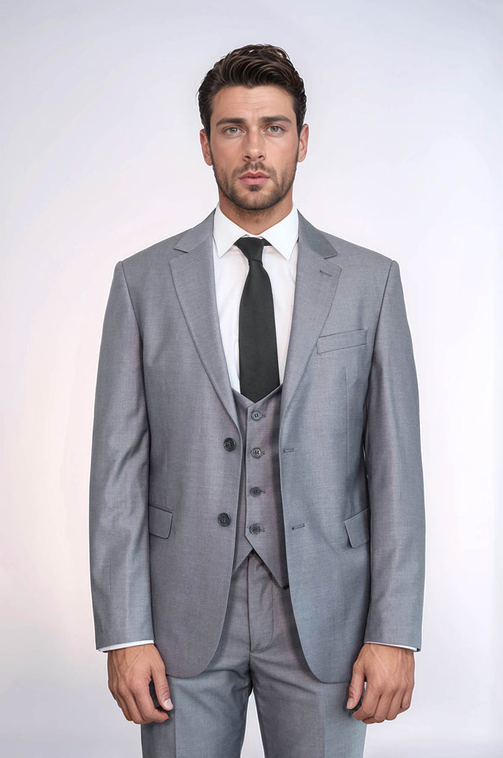 Traje gris ajustado para hombre con chaleco | Wessi