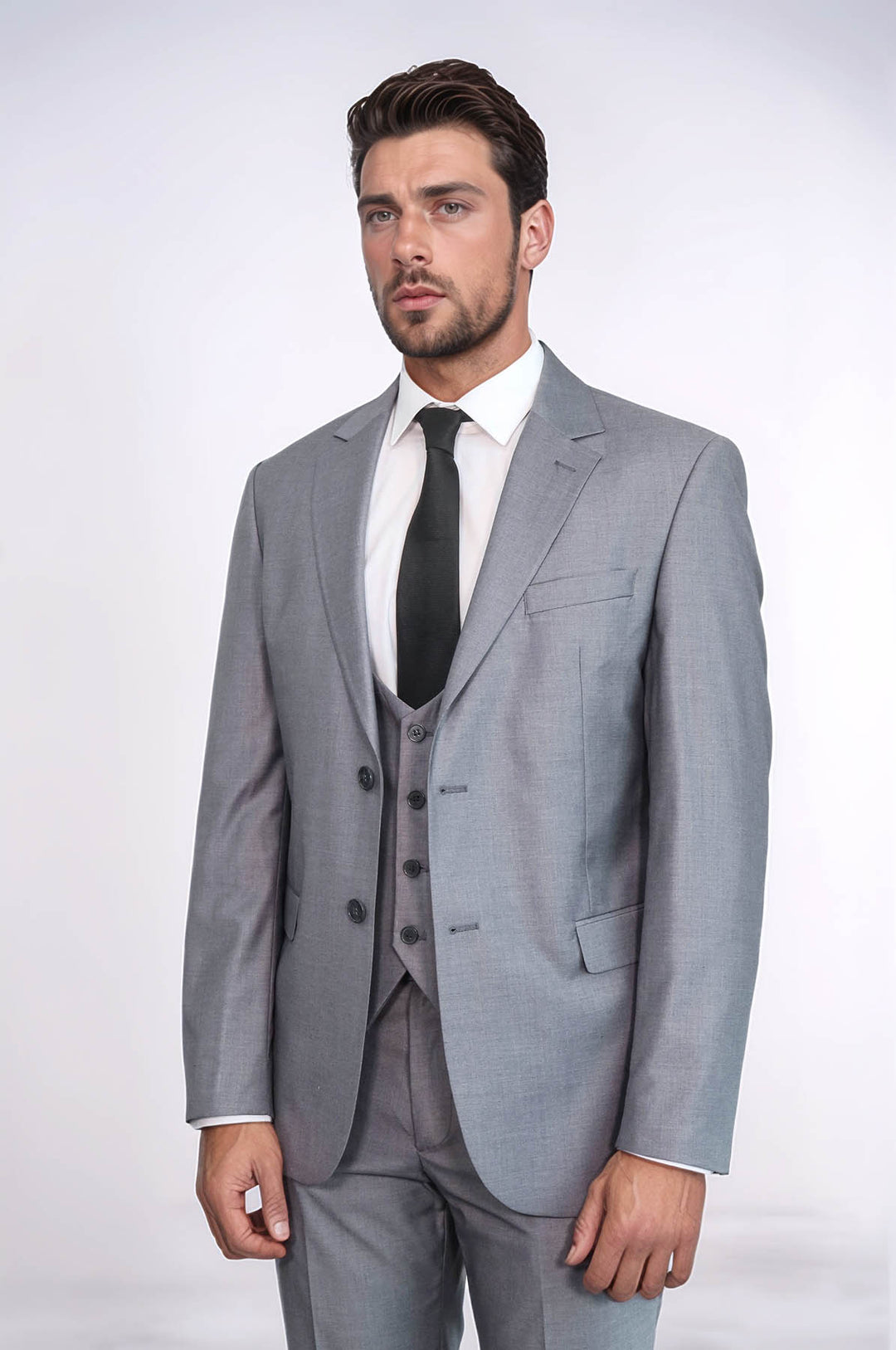Traje gris ajustado para hombre con chaleco | Wessi
