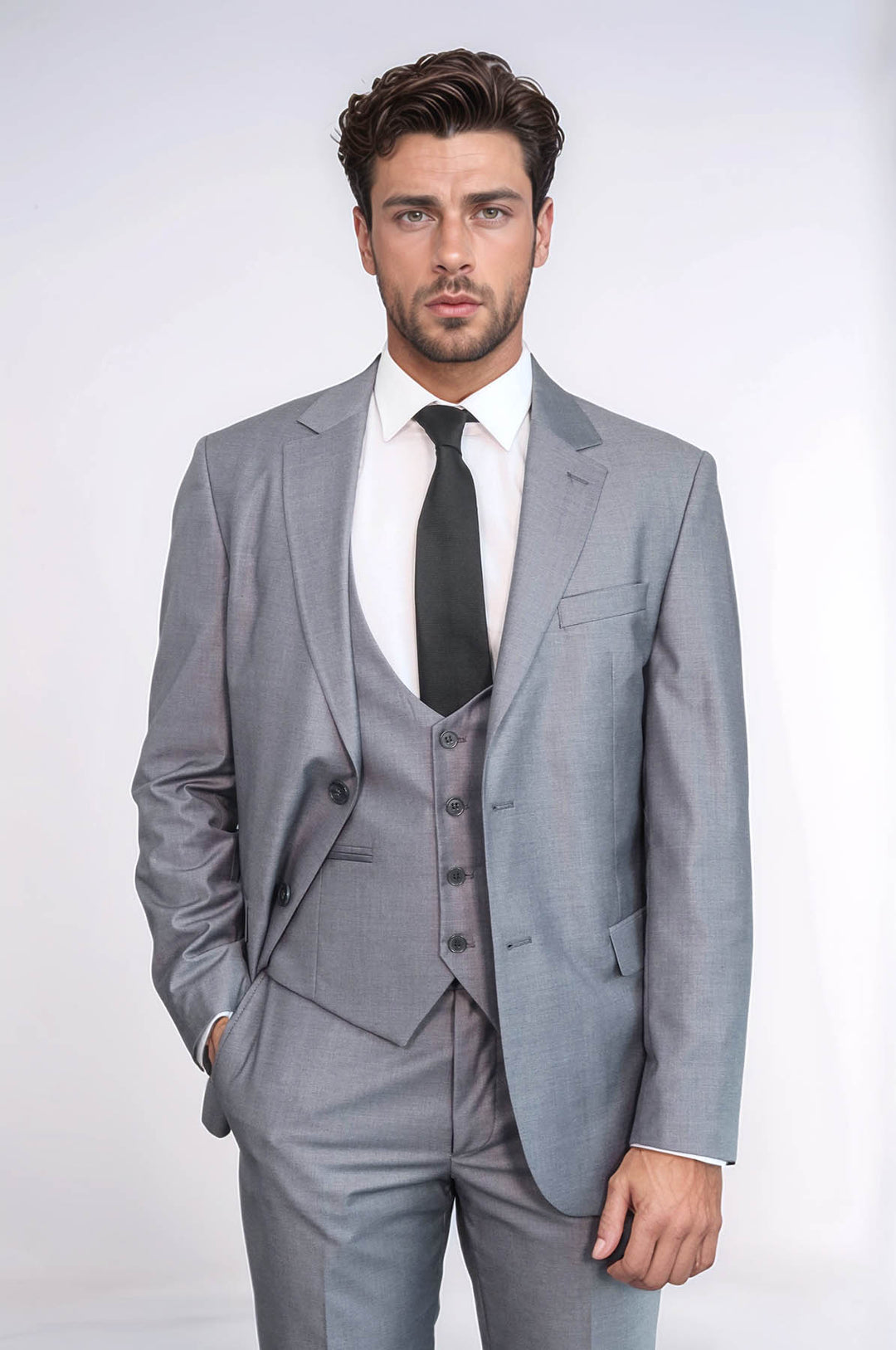 Traje gris ajustado para hombre con chaleco | Wessi