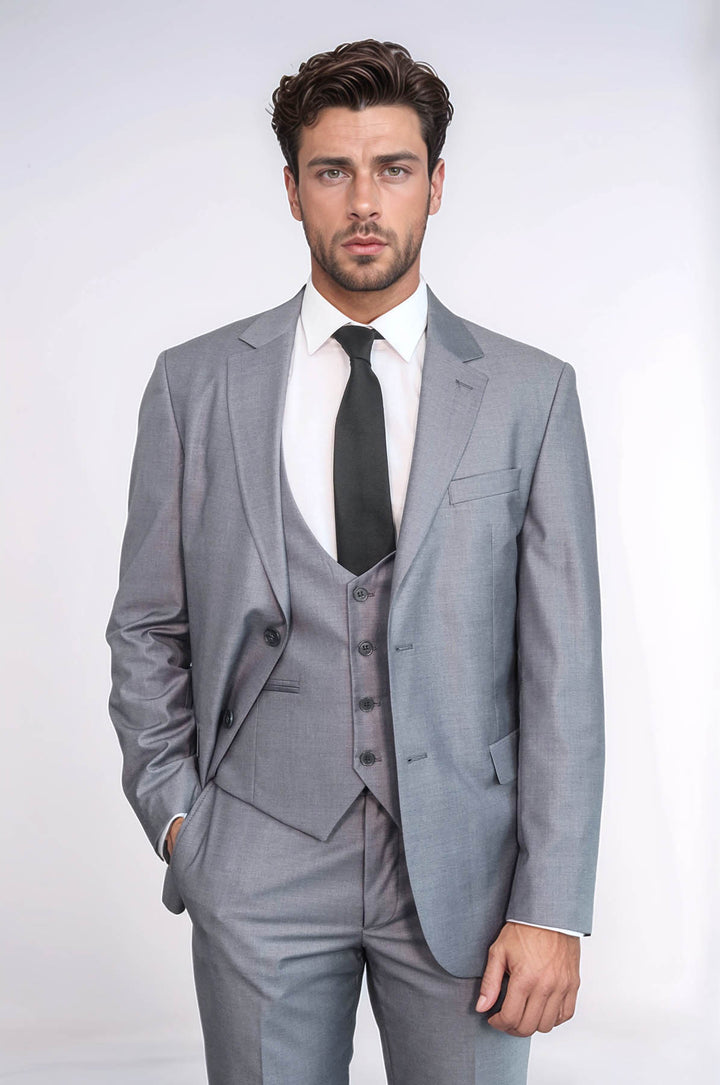 Traje gris ajustado para hombre con chaleco | Wessi
