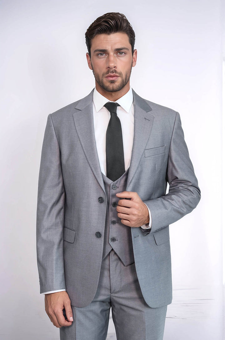 Traje gris ajustado para hombre con chaleco | Wessi