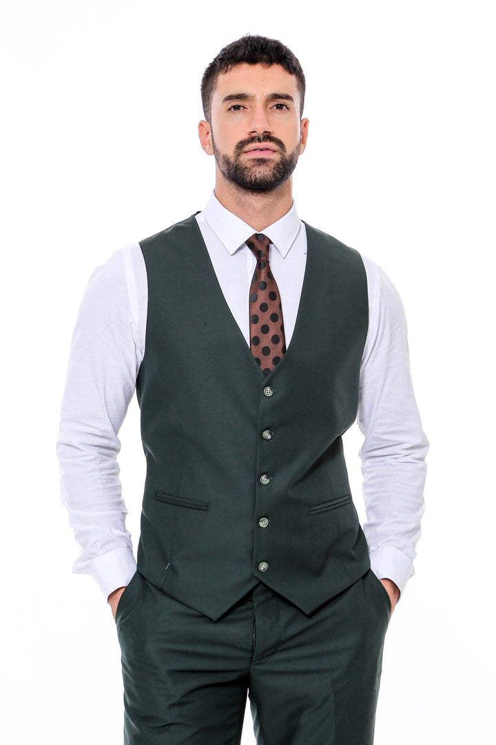 Green Men's Plain Suit with Vest - Wessi