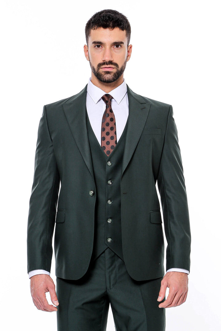 Green Men's Plain Suit with Vest - Wessi