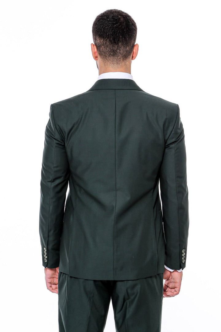 Green Men's Plain Suit with Vest - Wessi