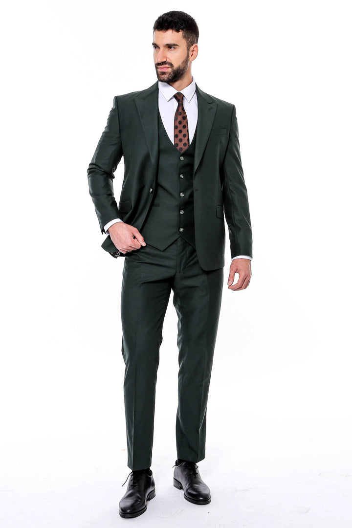 Green Men's Plain Suit with Vest - Wessi