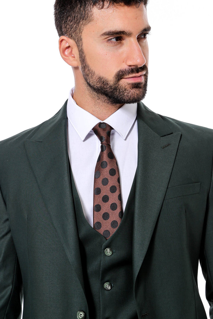 Green Men's Plain Suit with Vest - Wessi
