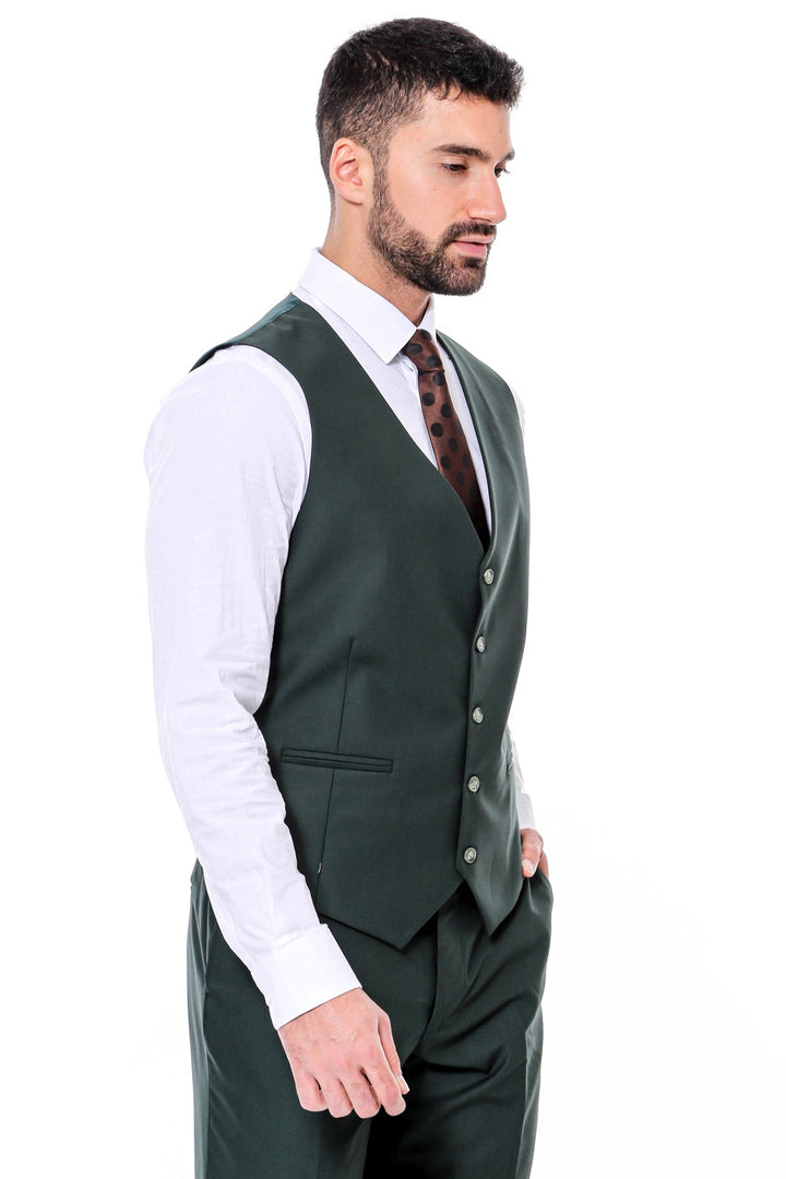Green Men's Plain Suit with Vest - Wessi