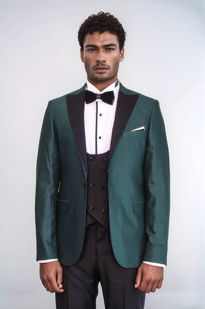 Çift Düğmeli Desenli Yeşil Erkek Tuxedo - Wessi