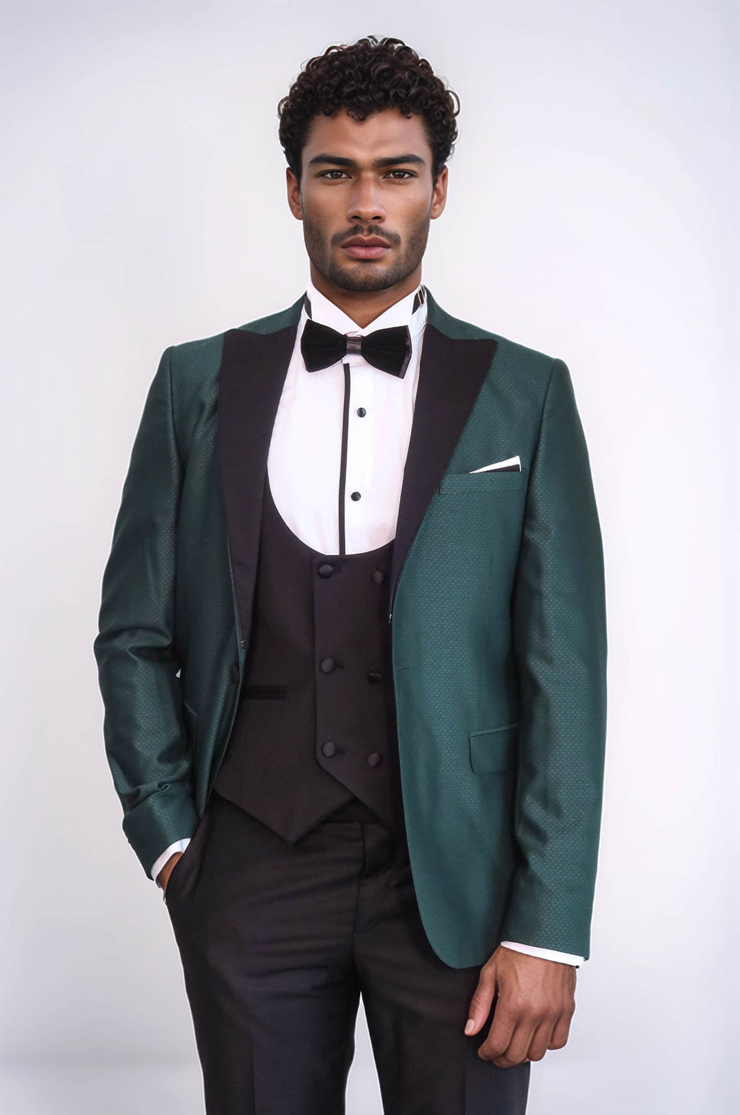 Çift Düğmeli Desenli Yeşil Erkek Tuxedo - Wessi