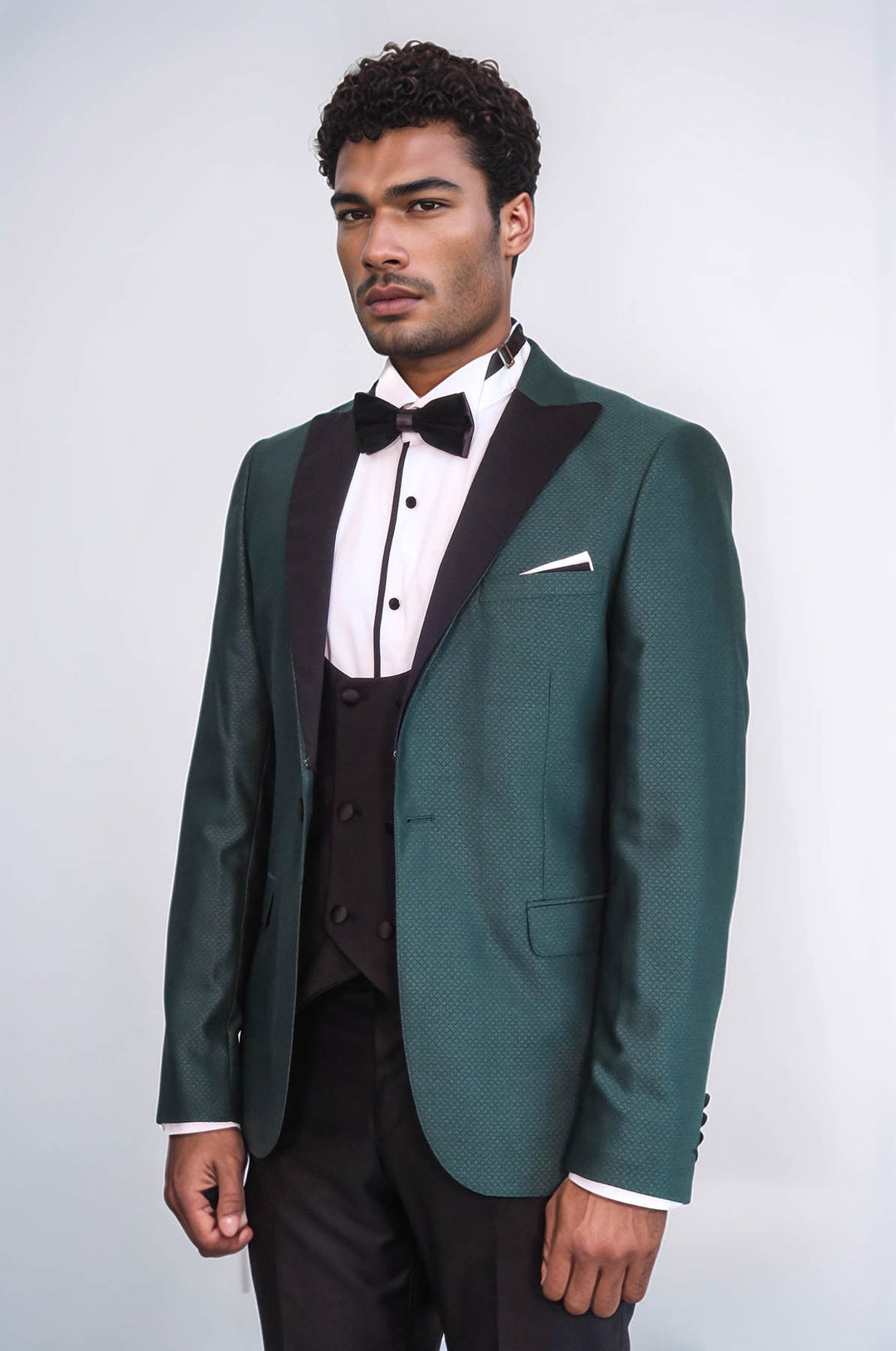 Çift Düğmeli Desenli Yeşil Erkek Tuxedo - Wessi