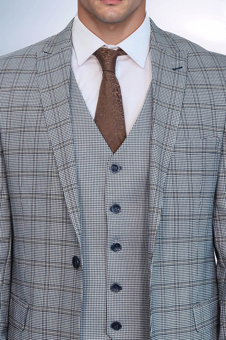 Traje azul claro de corte entallado a cuadros para hombre - Wessi