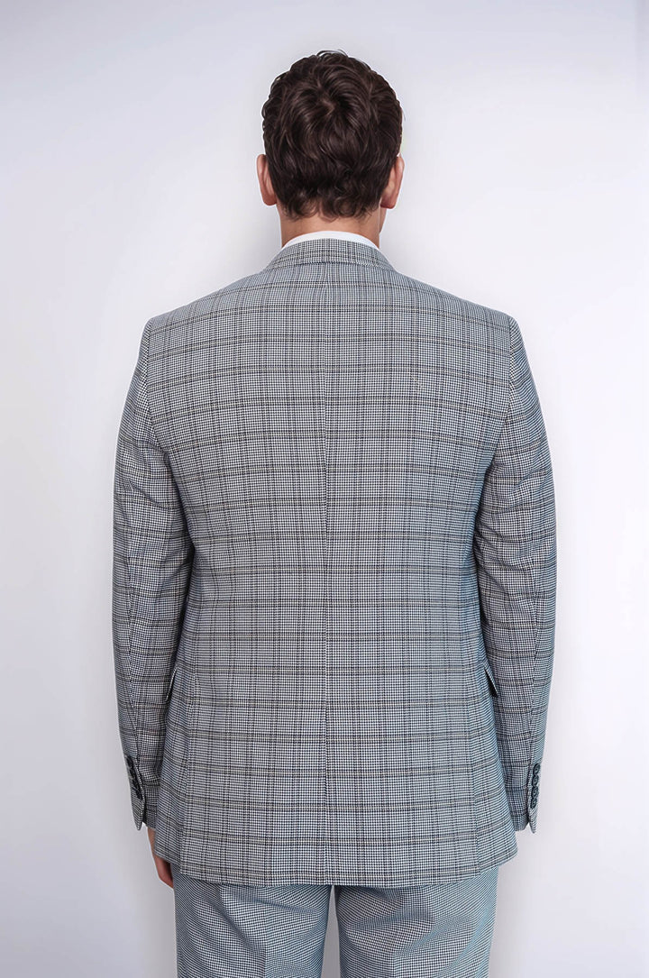 Traje azul claro de corte entallado a cuadros para hombre - Wessi