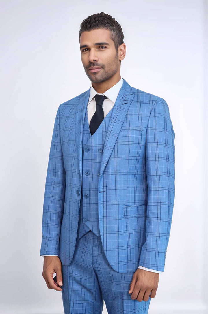 Traje de cuadros azul claro para hombre - Wessi