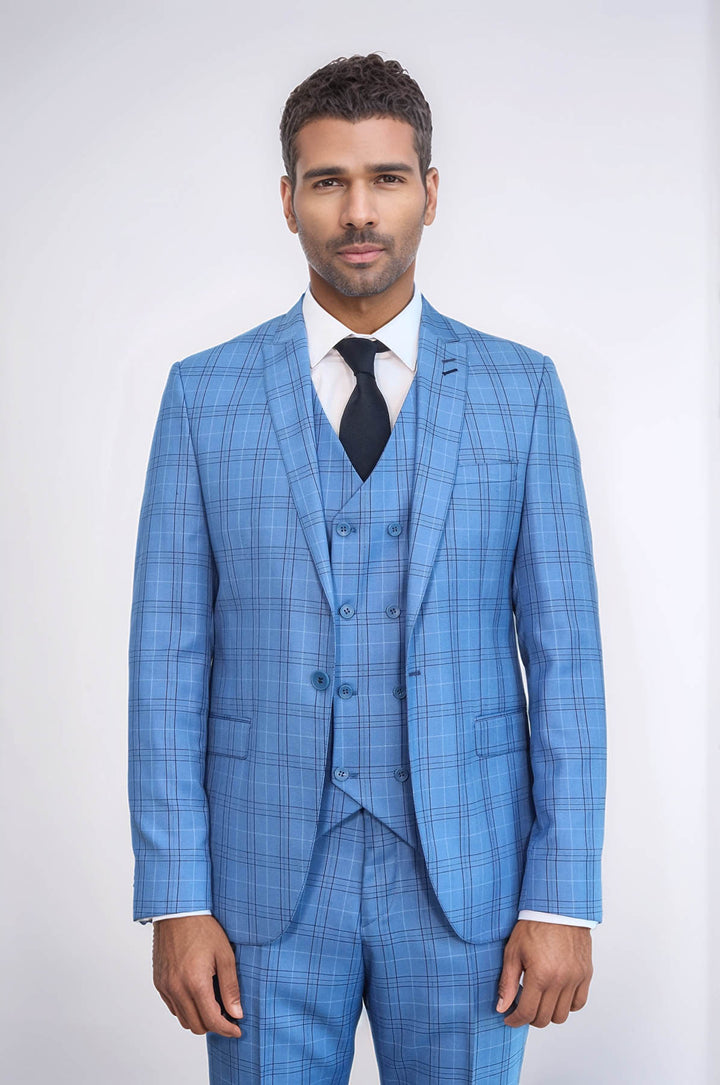 Traje de cuadros azul claro para hombre - Wessi