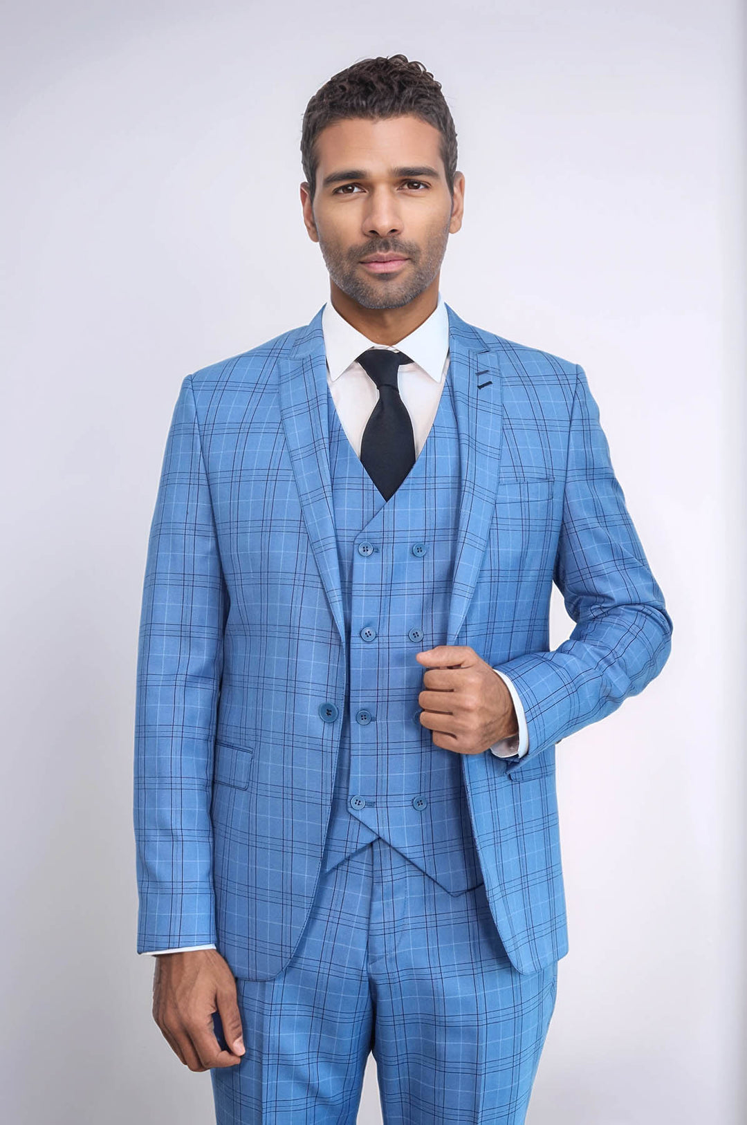 Traje de cuadros azul claro para hombre - Wessi