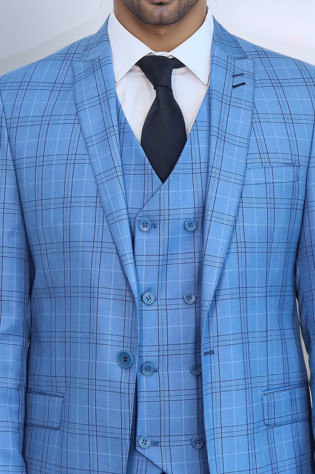 Traje de cuadros azul claro para hombre - Wessi