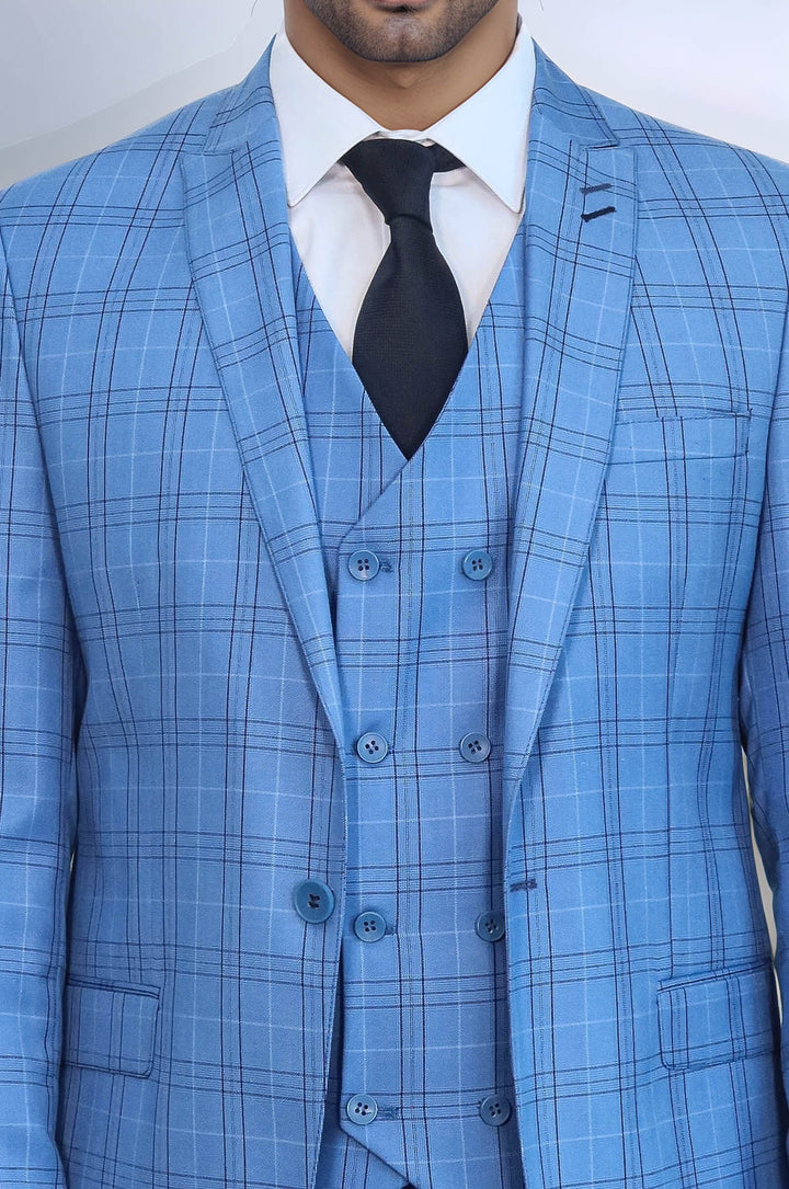 Traje de cuadros azul claro para hombre - Wessi