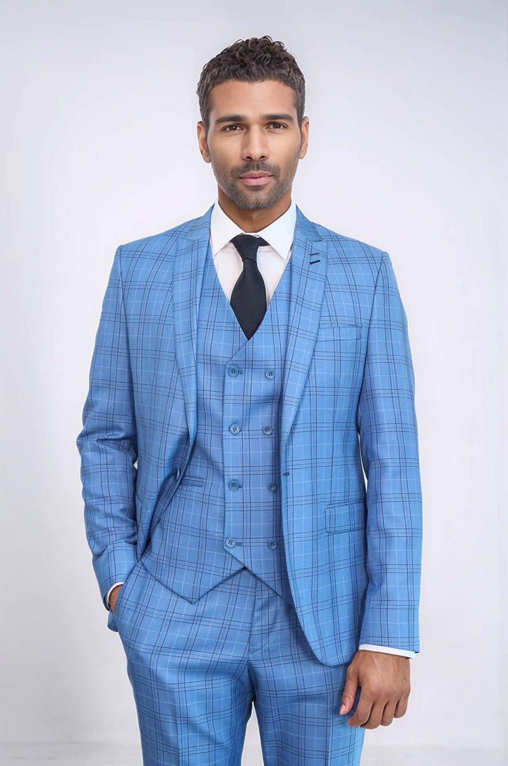 Traje de cuadros azul claro para hombre - Wessi