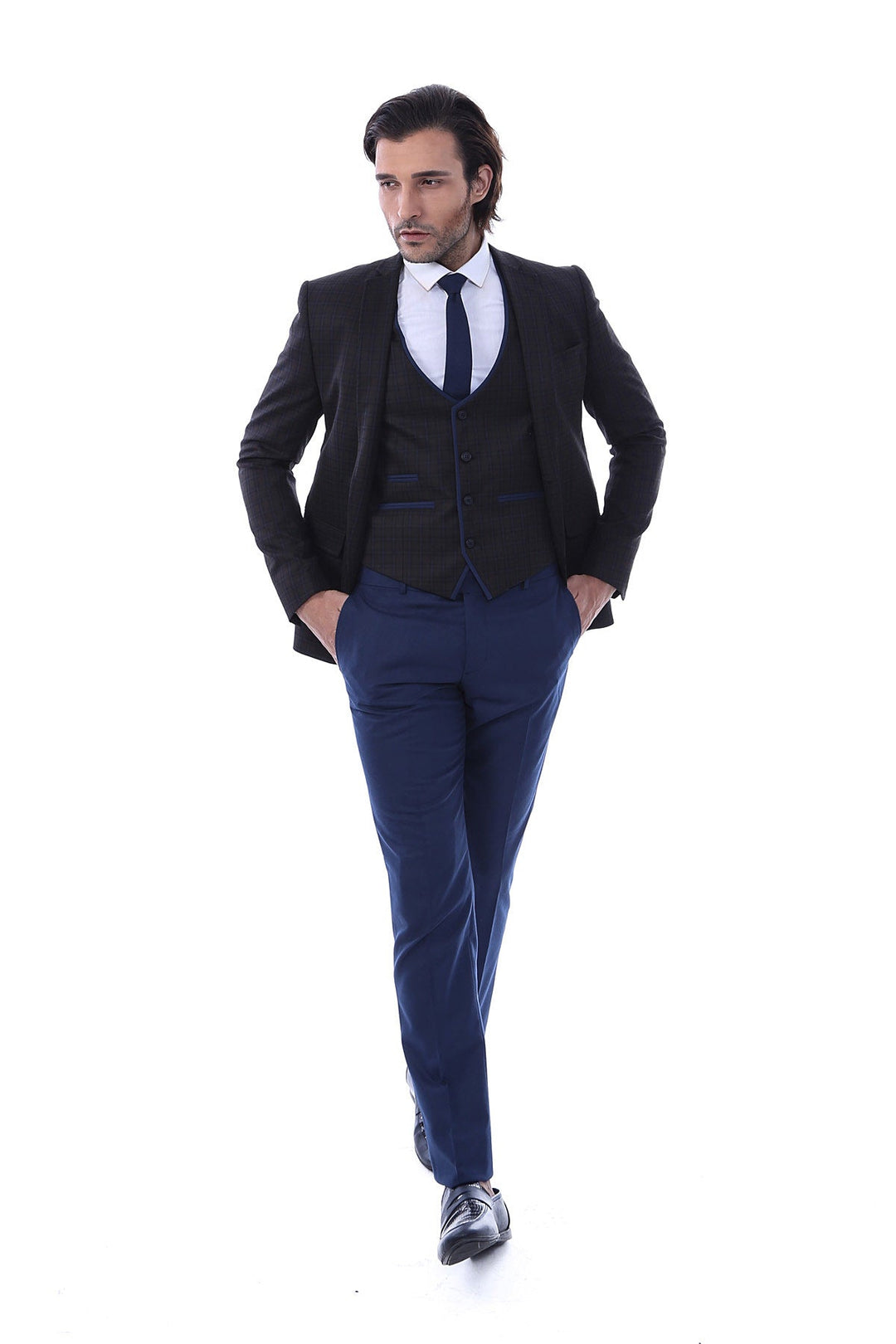 Brown Plaid Men's Winter 3 Piece Suit - Wessi