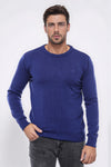 Prenda de punto lisa bordada con cuello redondo en azul marino - Wessi