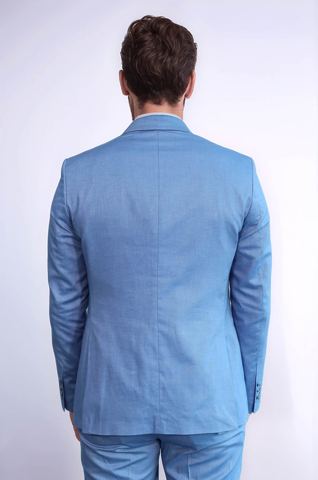 Traje de hombre azul hielo de 3 piezas con solapa de pico y un botón - Wessi