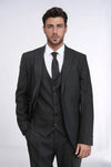 Traje de tres piezas con solapa de pico y un botón para hombre, color gris oscuro - Wessi