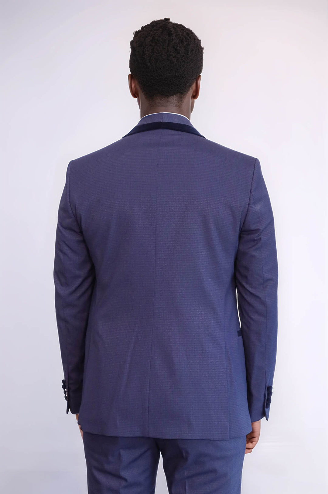 Desenli Kadife Yaka Lacivert Tuxedo - Wessi
