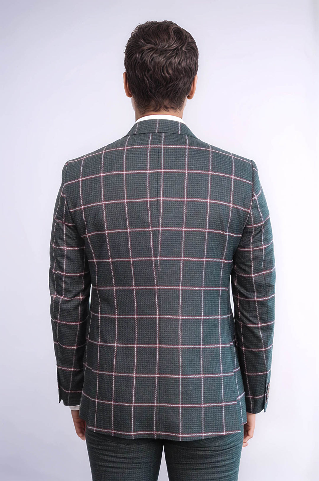 Traje de hombre ajustado de corte entallado y estampado de cuadros en color negro - Wessi