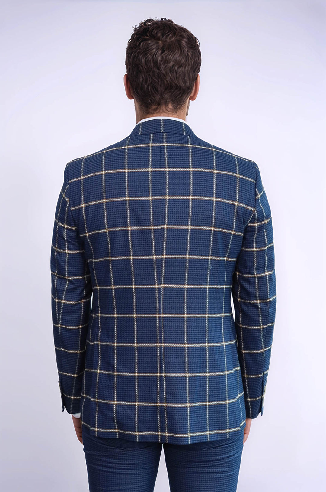 Traje azul marino de corte entallado con estampado de cuadros para hombre - Wessi