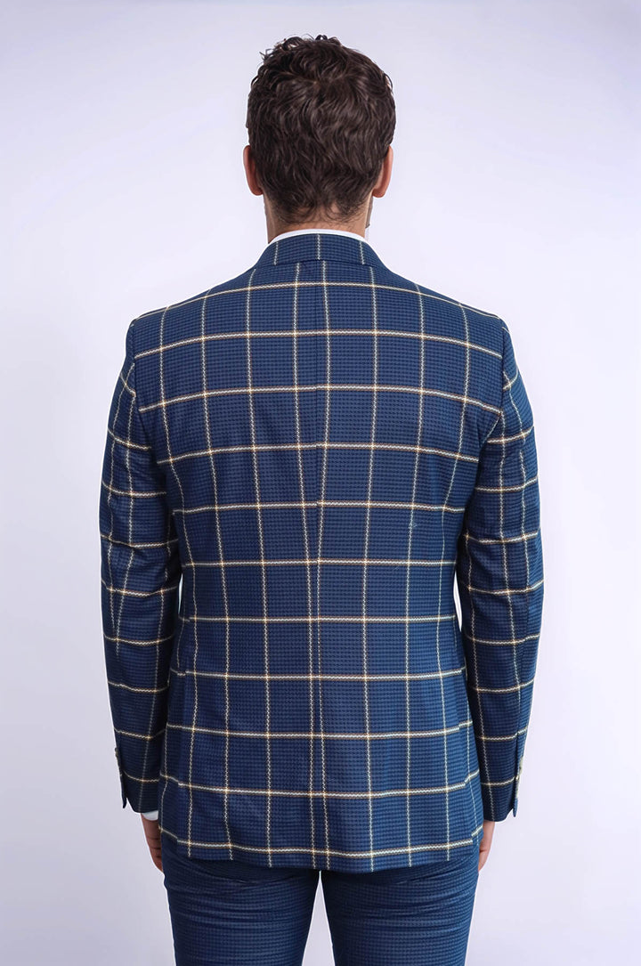 Traje azul marino de corte entallado con estampado de cuadros para hombre - Wessi