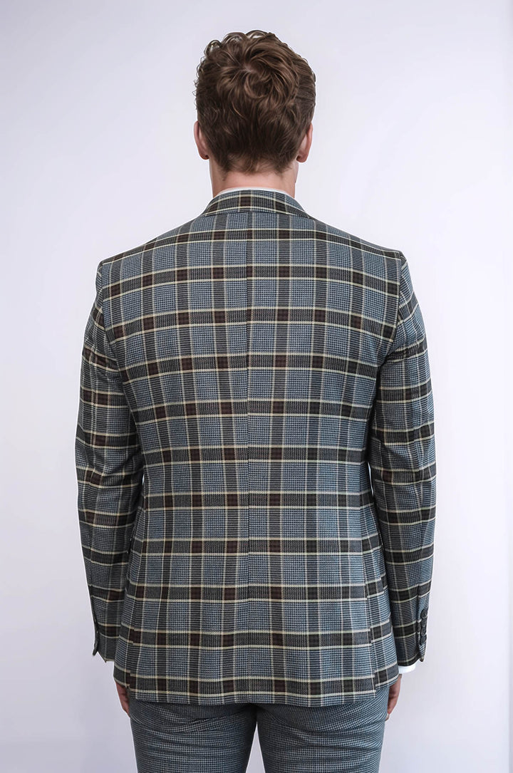 Traje de hombre en color antracita con corte entallado y estampado a cuadros - Wessi