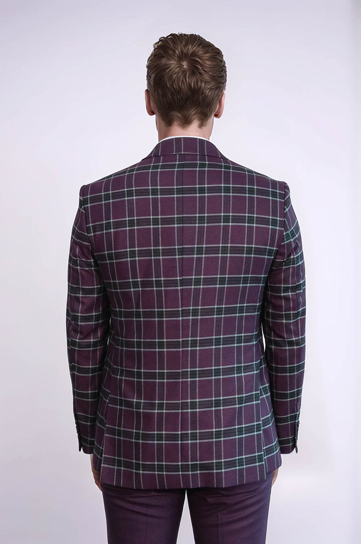 Traje de hombre burdeos con estampado de cuadros y corte entallado - Wessi