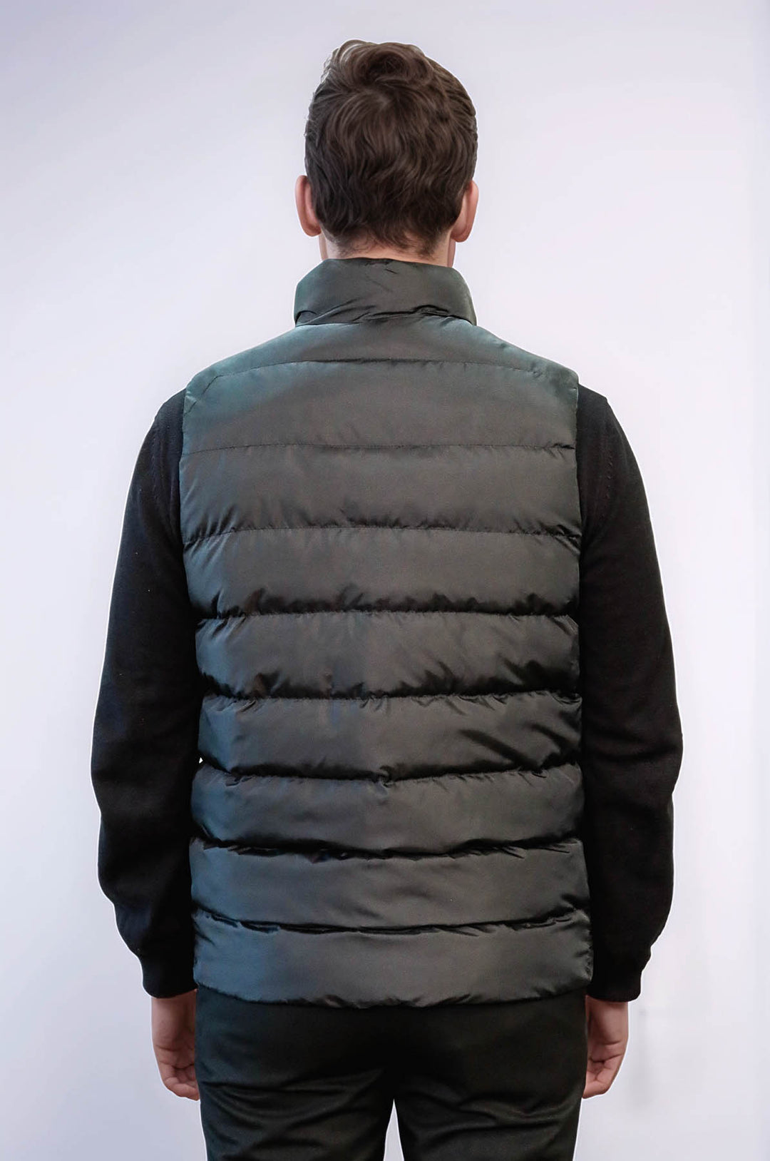 Chaleco de invierno acolchado de plumón negro con bolsillos y cremallera para hombre - Wessi