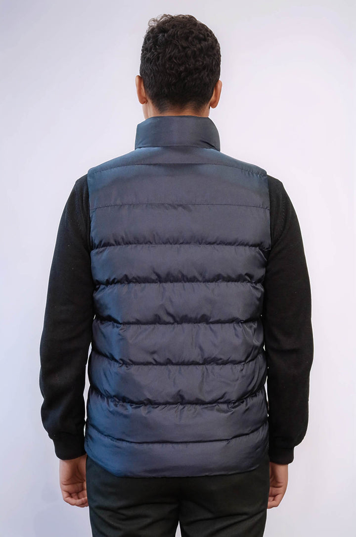 Chaleco de invierno para hombre acolchado de plumón azul marino con bolsillos y cremallera - Wessi