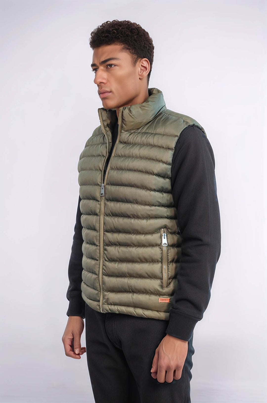 Chaleco de plumas para hombre de color caqui con cremallera y acolchado - Wessi