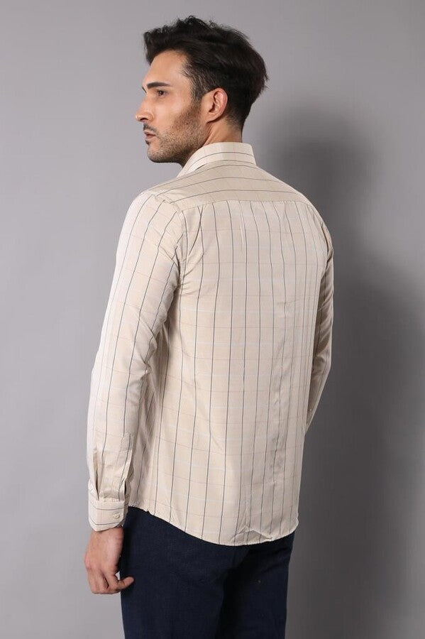 Camisa de cuadros beige de corte ajustado para hombre | Wessi