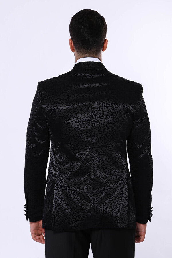Black Floral Patterned Party Men's Blazer - Wessi