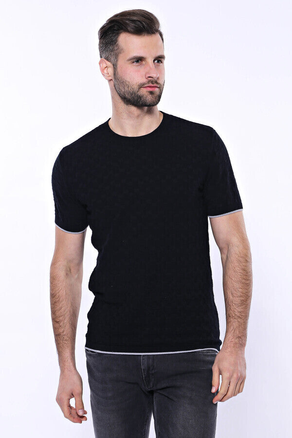 Camiseta de punto de tricot estampada negra para hombre - Wessi