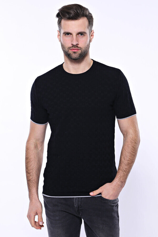 Camiseta de punto de tricot estampada negra para hombre - Wessi