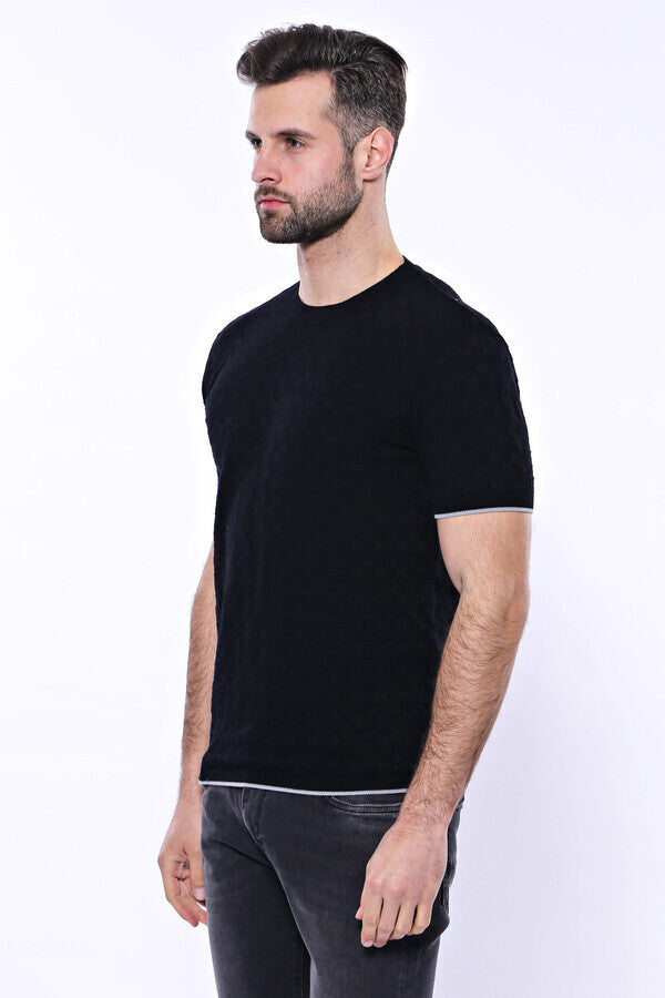 Camiseta de punto de tricot estampada negra para hombre - Wessi