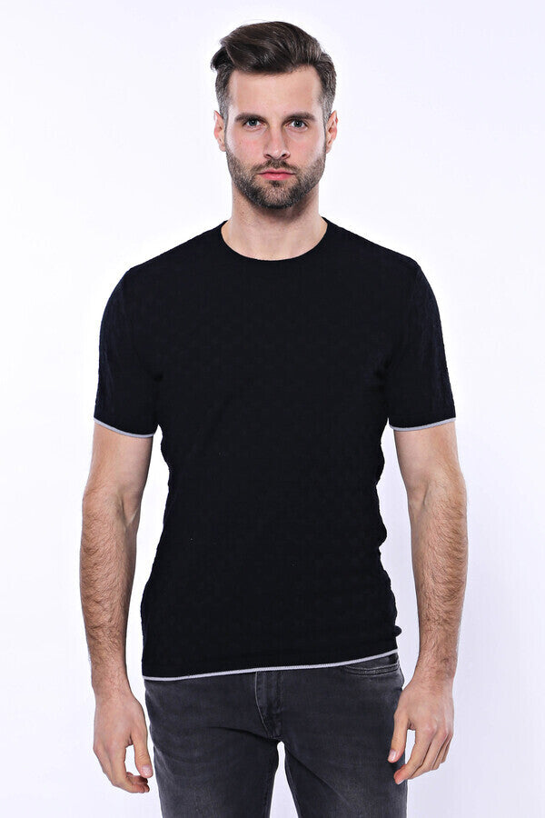 Camiseta de punto de tricot estampada negra para hombre - Wessi
