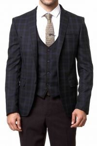Traje de invierno de tres piezas para hombre a cuadros negros - Wessi