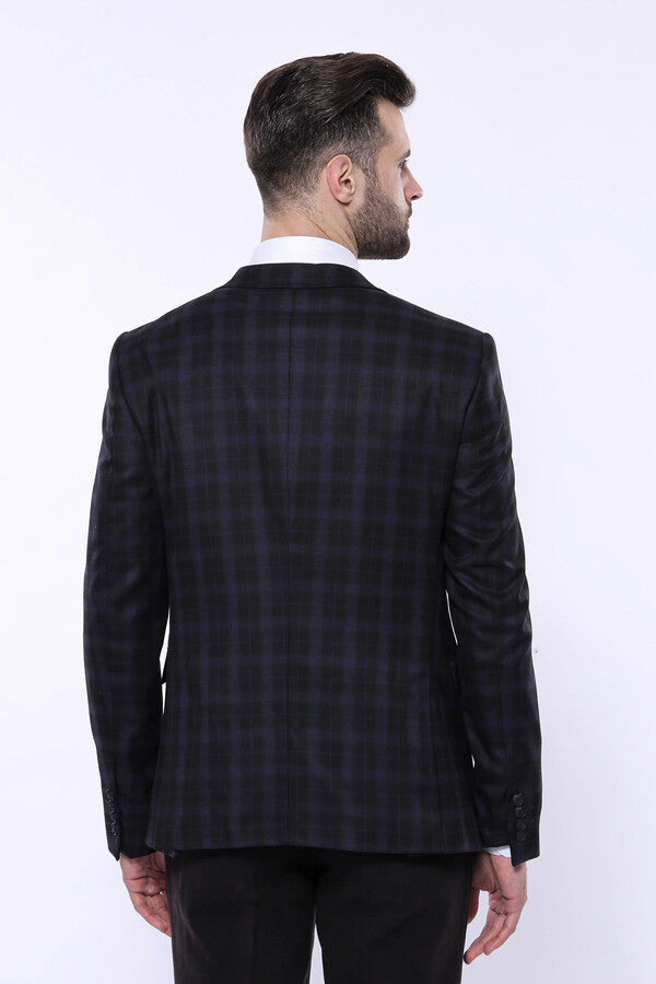 Traje de invierno de tres piezas para hombre a cuadros negros - Wessi