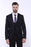Traje de invierno de tres piezas para hombre a cuadros negros - Wessi